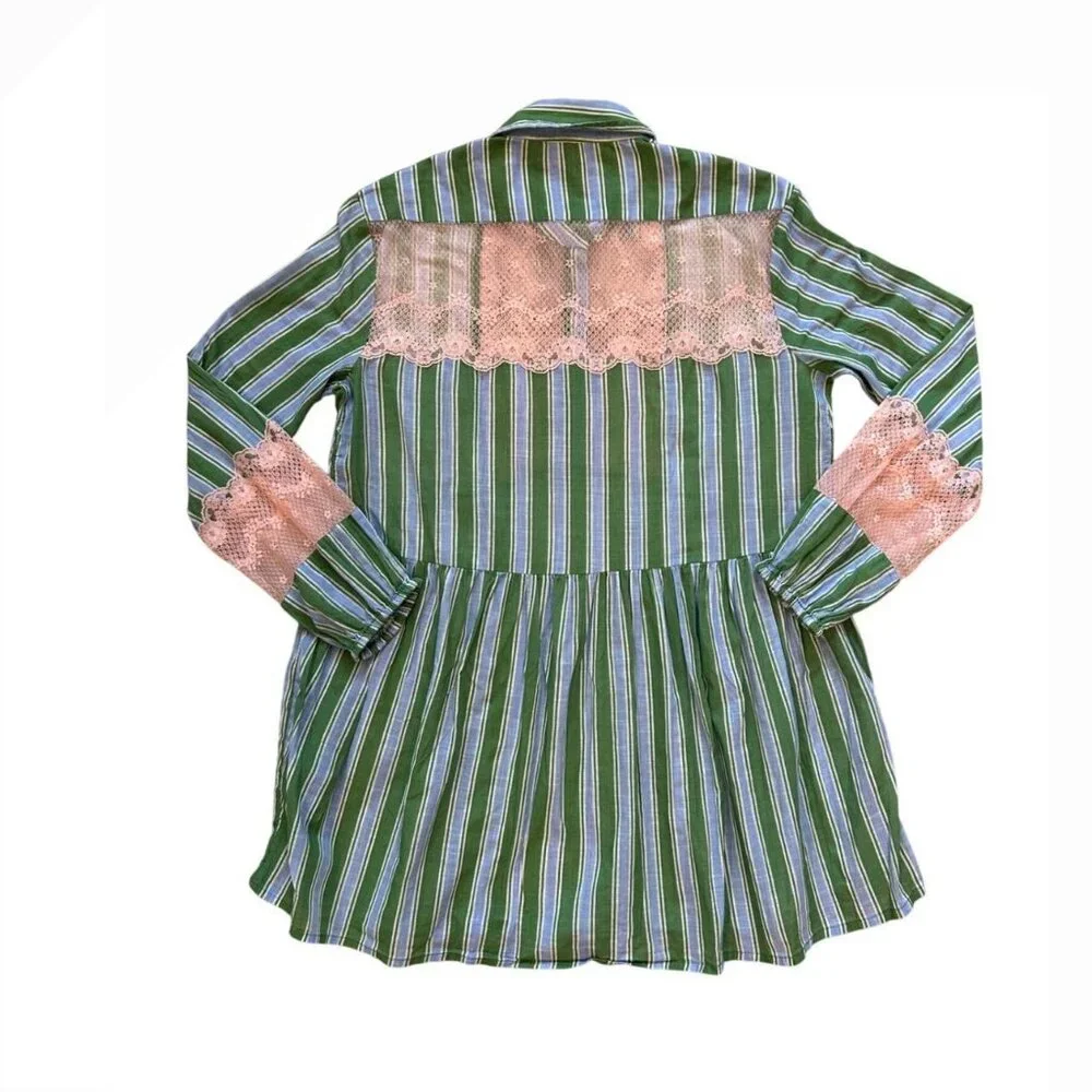 Anthropologie Green and Pink Dress M - Picture 3 of 10